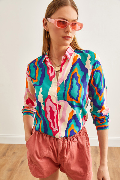 Olalook Női hullám fukszia mintás szőtt viszkóz ing GML-19001204