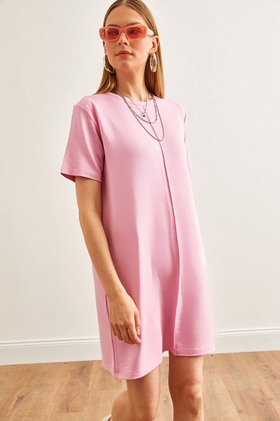 Olalook Rosa Minikleid mit weicher Struktur und Nähten für Damen ELB-19002087