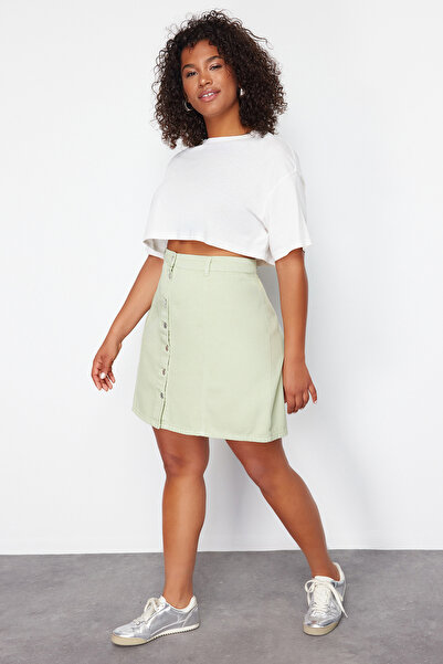 Trendyol Curve Menta gombos mini farmerszoknya TBBSS24AZ00045