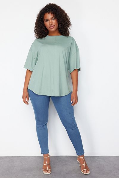 Trendyol Curve Mintgrünes, übergroßes Strick-T-Shirt aus 100 % Baumwolle, nachhaltiger TBBSS24BF00050