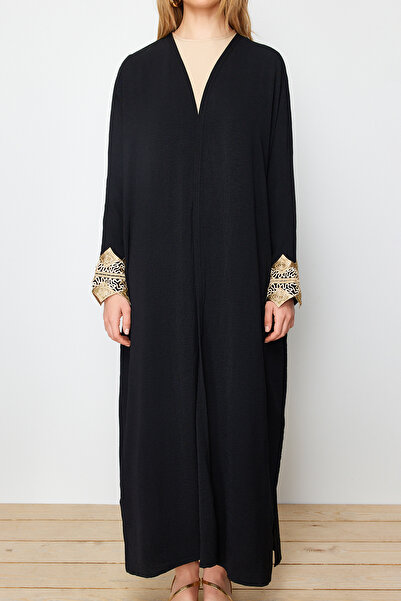 Trendyol Modest Μαύρο καπάκι Aerobin - Χρυσή πέτρα με λεπτομέρεια Brode Ferace & Abaya TCTSS24KF00031