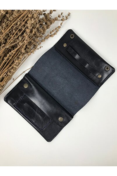 Aksesuar Hakiki Deri Tütün Kesesi Lacivert Renk