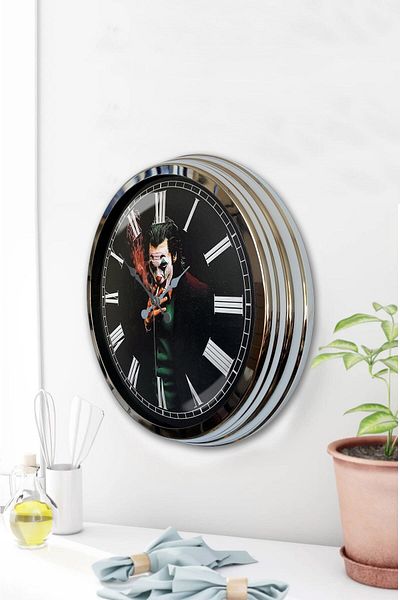 Kasva Concept Gift 40 cm Chrome Metal Joker Wall Clock