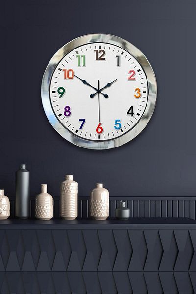 Kasva Concept Gift 36 cm Chrome Metal Colorful Number Wall Clock
