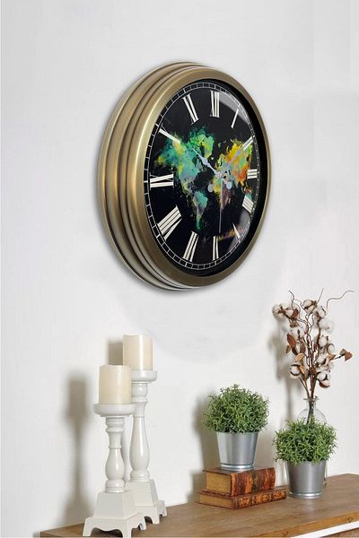 Kasva Concept 40 cm Tumbled Metal Map Wall Clock