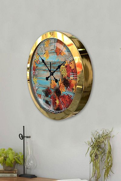 Kasva Concept Gift 36 cm Gold Metal Autumn Wall Clock