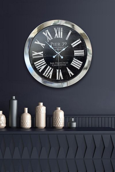 Kasva Concept Gift 36 cm Chrome Metal San Francisco Wall Clock