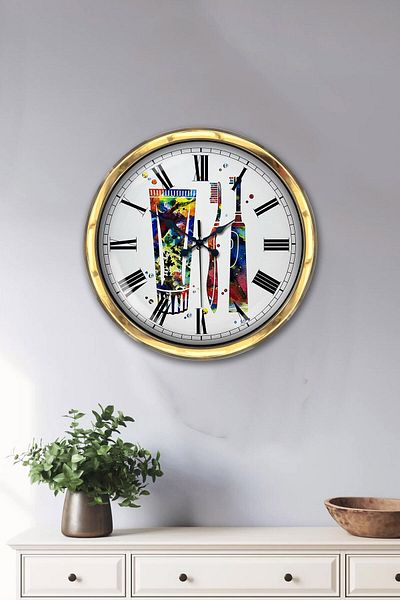 Kasva Concept 40 cm Gold Metal Toothbrush Wall Clock