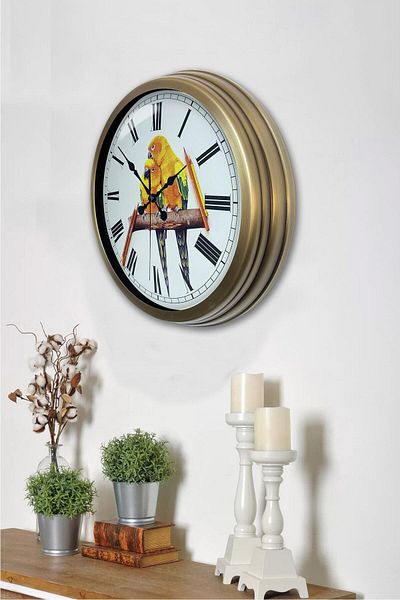 Kasva Concept Gift 40 cm Antique Metal Bird Wall Clock