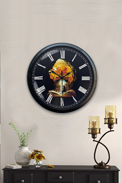 Kasva Concept هدية ساعة حائط مزخرفة معدنية سوداء مقاس 40 سم