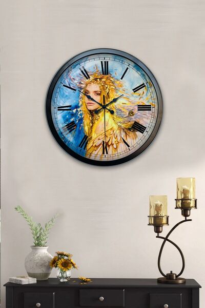 Kasva Concept ساعة حائط معدنية سوداء صفراء مقاس 40 سم