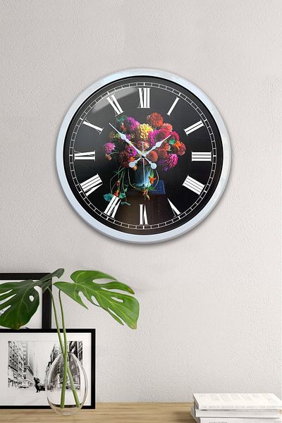 Kasva Concept Gift 40 cm White Metal Vase Flower Wall Clock