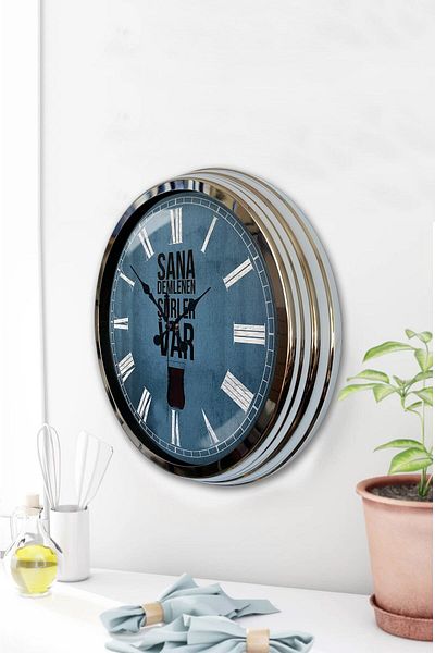 Kasva Concept Gift 40 cm Chrome Metal Tea Wall Clock