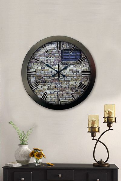 Kasva Concept Gift 36 cm Black Metal Stone Building Wall Clock