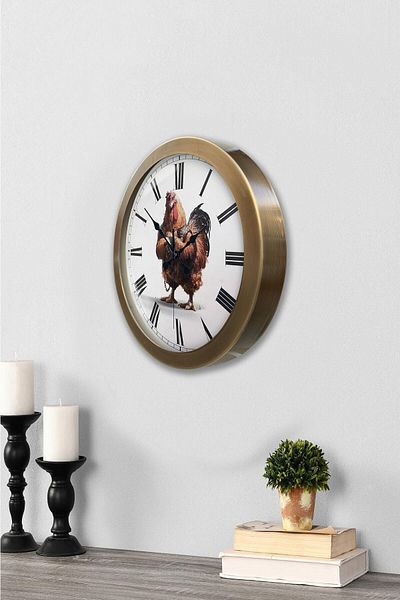 Kasva Concept 36 cm Antique Metal Rooster Roman Numeral Wall Clock