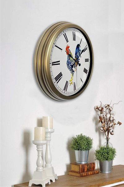 Kasva Concept Gift 40 Cm Tumbled Metal Rooster Wall Clock