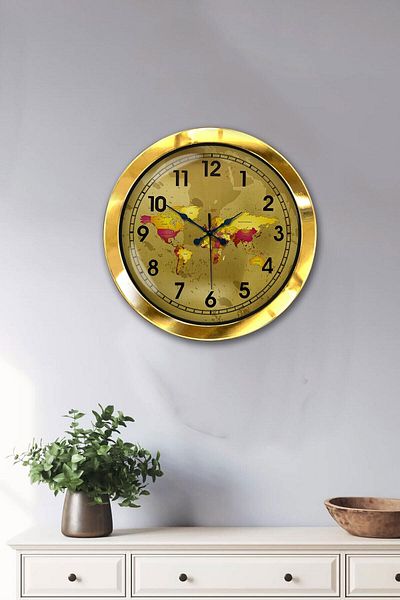 Kasva Concept Gift 36 cm Gold Metal Map Wall Clock