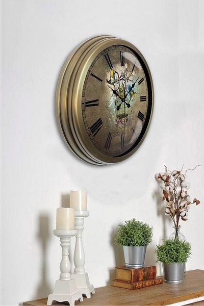 Kasva Concept 40 cm Antique Metal Bird Decorative Wall Clock