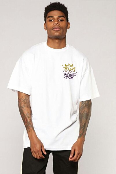 VELLOCE تيشيرت أبيض كبير الحجم - مطبوع، رقبة دائرية، 100% قطن