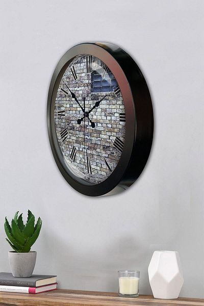 Kasva Concept Gift 36 cm Black Metal Stone Building Wall Clock