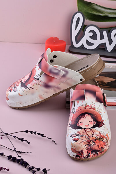 DOGİYE 8078 Girl Riding a Bicycle Printed Comfort Sabo Slippers