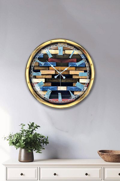 Kasva Concept Gift 40 cm Gold Metal Wood Wall Clock