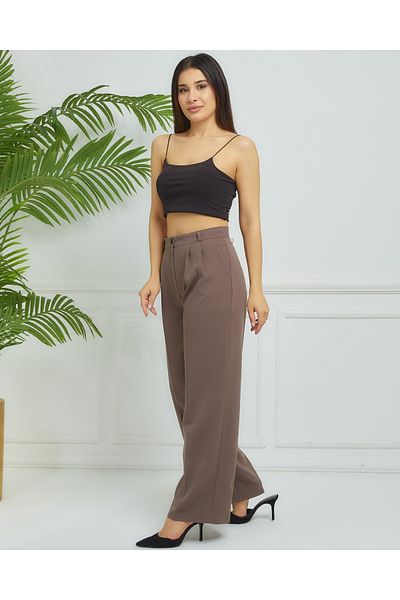 Wazze High Waist Double Fabric Palazzo Trousers