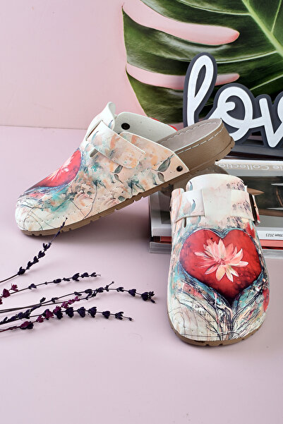 DOGİYE 8067 Kalpte Açan Çiçek Baskılı Konfort Sabo Terlik