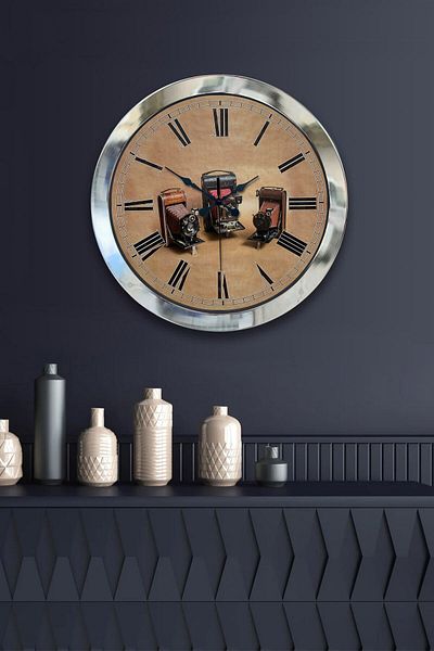 Kasva Concept 36 cm Chrome Metal Camera Wall Clock