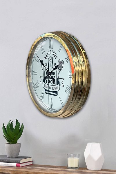 Kasva Concept Gift 40 cm Gold Metal Kitchen Wall Clock