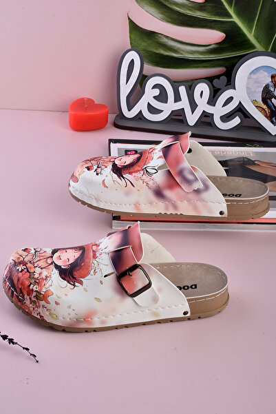 DOGİYE 8078 Girl Riding a Bicycle Printed Comfort Sabo Slippers