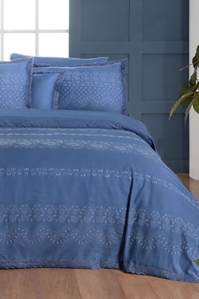 Sarev Perry Blue Double Duvet Cover Set - 100% Cotton Satin, "300 TC"