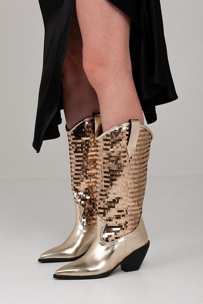 Sibel Durmaz Angel Gold Sequin Sequin Dallas Boots