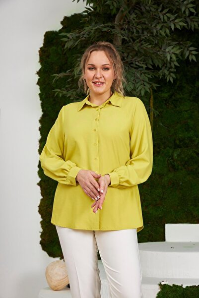 RMG Sırt Halka Detaylı Büyük Beden Oliv Gömlek