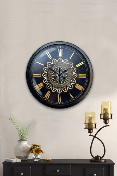 Kasva Concept هدية ساعة حائط مزخرفة معدنية سوداء مقاس 40 سم