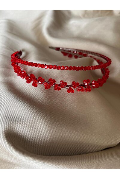DOĞA ART STORE Κόκκινο στέμμα νυφικών μαλλιών - Λεπτομέρεια από κρυστάλλινη π...