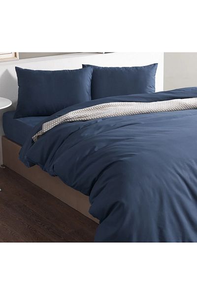 Doqu Home طقم غطاء لحاف فردي باللون الأزرق الداكن من Pure Line