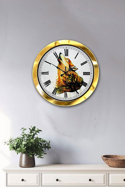 Kasva Concept Gift 36 cm Gold Metal Wolf Wall Clock