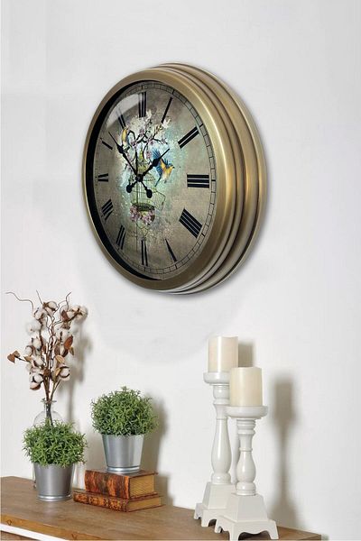 Kasva Concept 40 cm Antique Metal Bird Decorative Wall Clock