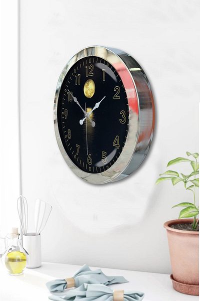 Kasva Concept Gift 36 cm Chrome Metal Night Wall Clock