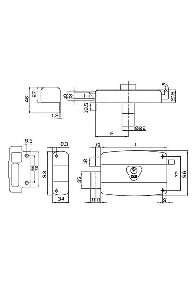 Kale Kilit 157A ECO Iron Door Lock - Castle, External Drill, 2 Keys (Diaway)