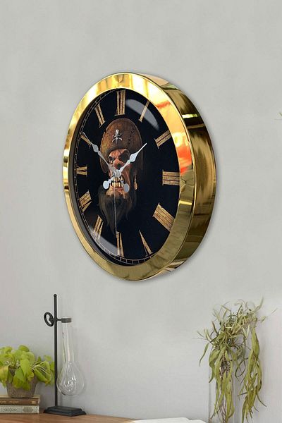 Kasva Concept Gift 36 cm Gold Metal Pirate Wall Clock