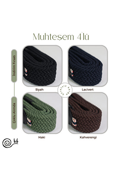 babbelt Gorgeous 4-Piece Elastic Mesh Unisex Belt Black, Navy Blue, Khaki and...