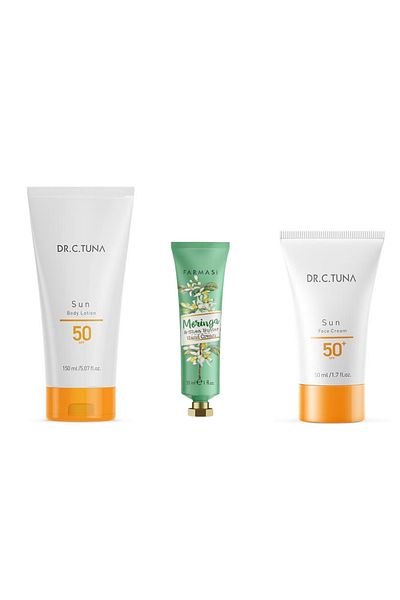 Farmasi Dr.C.Tuna New Series Sun Lotion - 50 Spf 50 ml + 50 Spf 150 ml + Moringa and Shea Butter Hand Cream