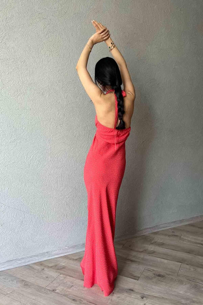 My Blog Rotes Neckholder-Kleid mit Punkten