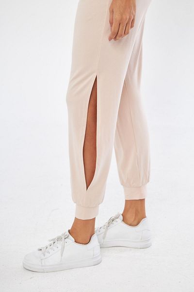 Chandraswear Beige Women's Jogger Trousers - Slit Detail and Elastic Waist Shalwar Look - Bella