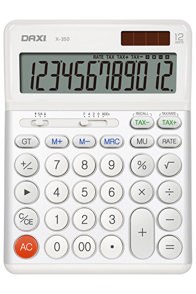 Daxi X-350 BEYAZ 12 HANELİ HESAP MAKİNESİ, TAX FONKSİYONLU, 14x19 cm