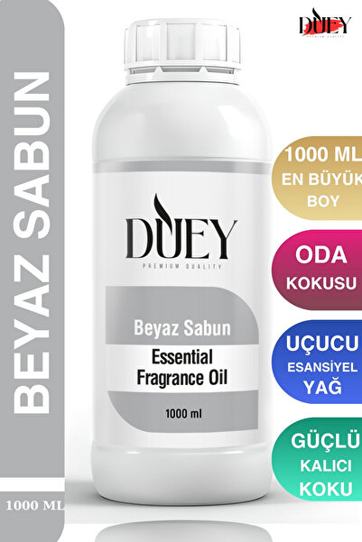 DUEY Beyaz Sabun Uçucu Yağ 1000 Ml Mum Esansı, Oda Kokusu, Hava Nemlendiricis...
