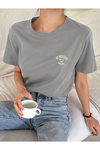 FAVORİST تي شيرت مطبوع عليه SUNSHINE مقاس كبير