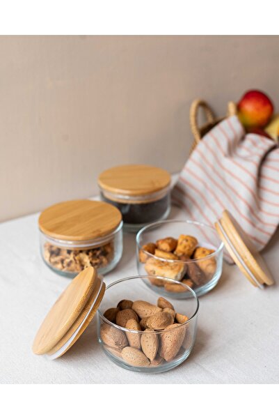 KaiHome 4 Bamboo 4-Piece Vacuum Lid Breakfast Set/Storage Container Glass Orange